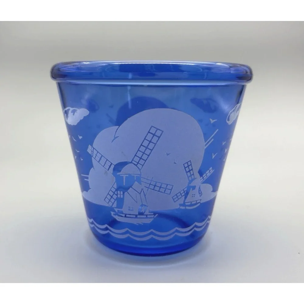 Vintage barware cocktail Hazel Atlas blue colbalt glass ice bucket windmill bar